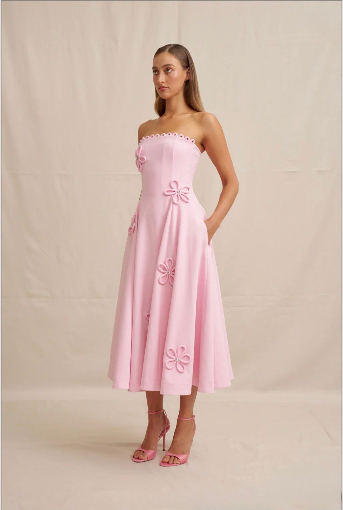 Sky Flower Strapless Dress | Pastel Pink