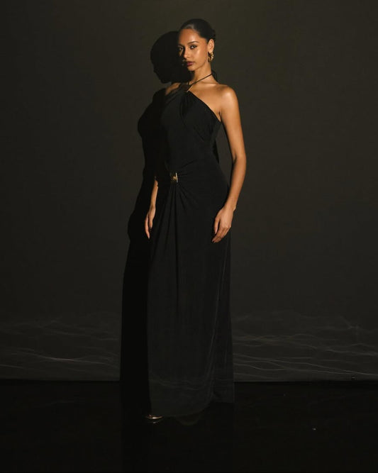 Meshki Quincy Halter Maxi Dress | Black