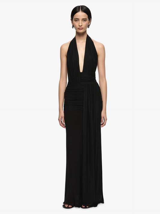 Bec + Bridge Cassie Drape Maxi Dress black available for hire at The Label Hire. 