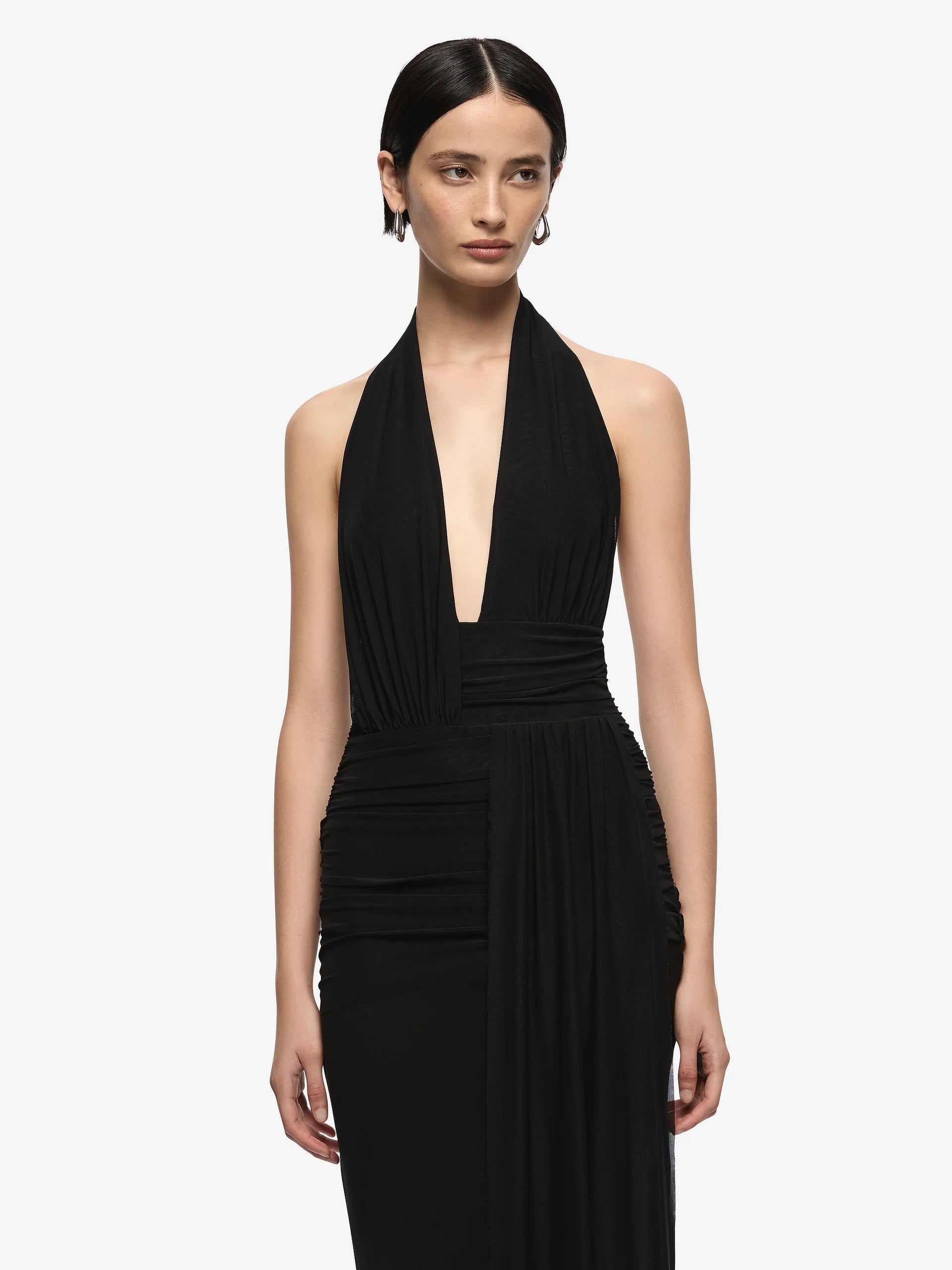 Bec + Bridge Cassie Drape Maxi Dress black available for hire at The Label Hire. 