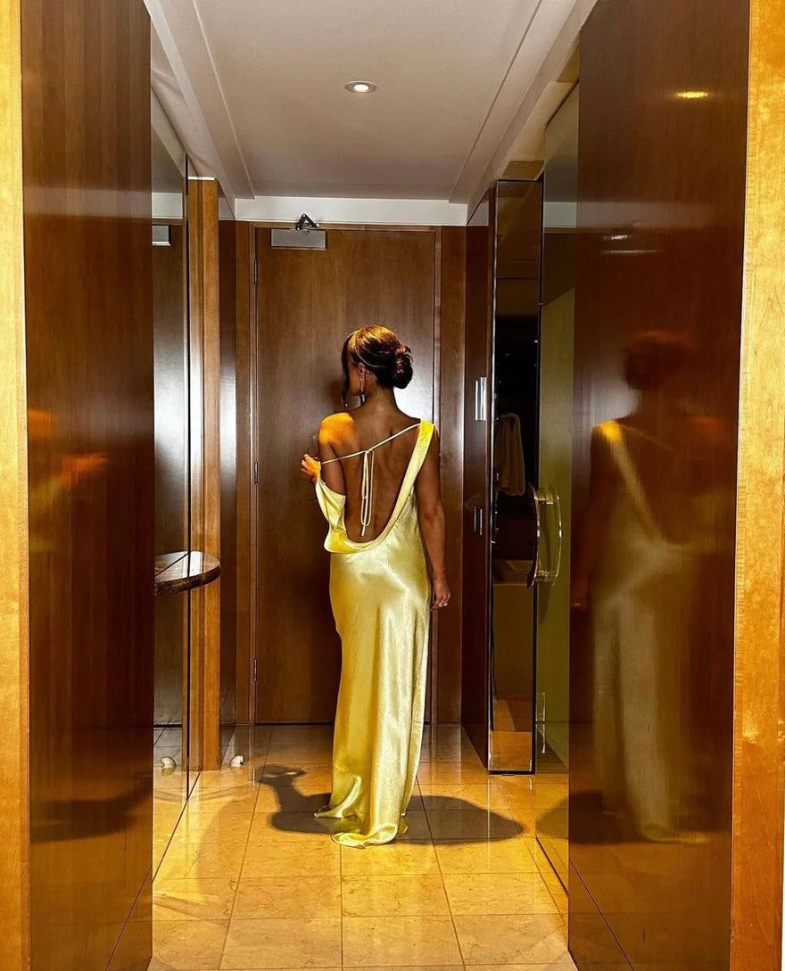 Hansen & Gretel Emmery Dress Lemon for hire at The Label Hire