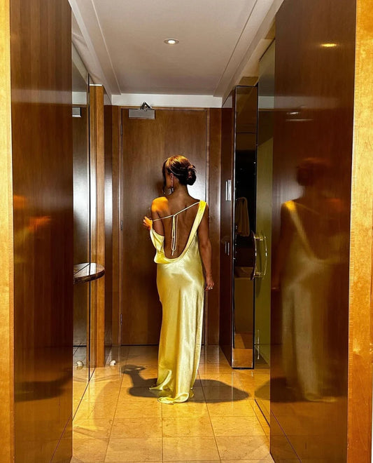 Hansen & Gretel Emmery Dress Lemon for hire at The Label Hire