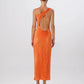 L'ldee Naomi Gown Tangelo Orange available for hire at The Label Hire.