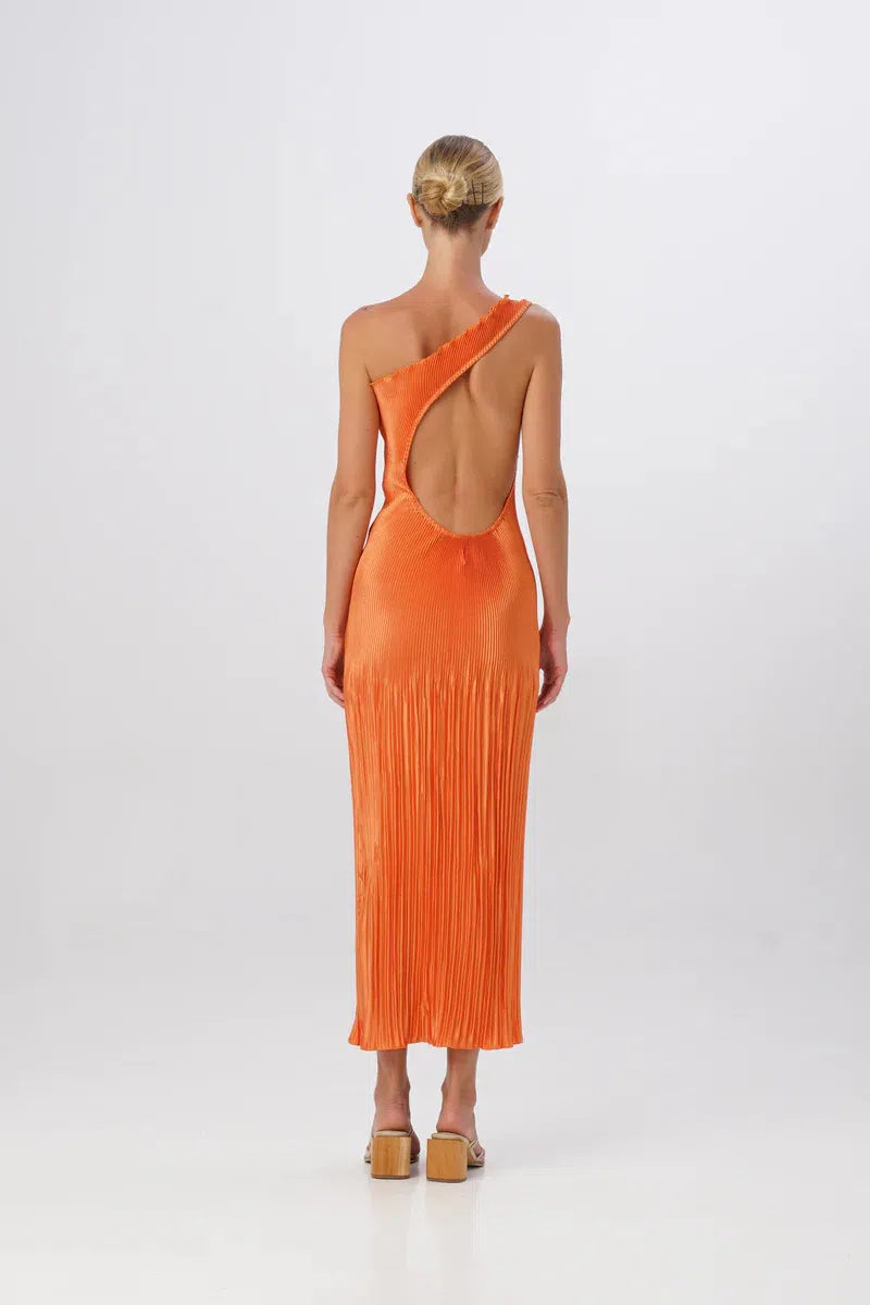 L'ldee Naomi Gown Tangelo Orange available for hire at The Label Hire.