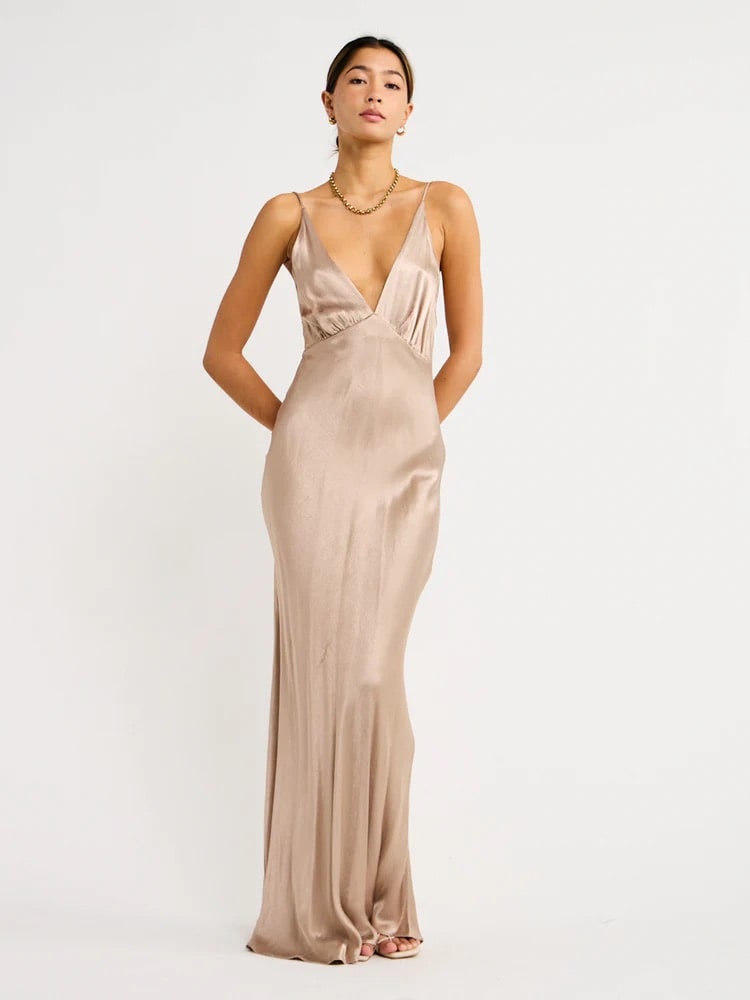 Bec + Bridge Lorelai V Maxi Dress | Smoke Taupe